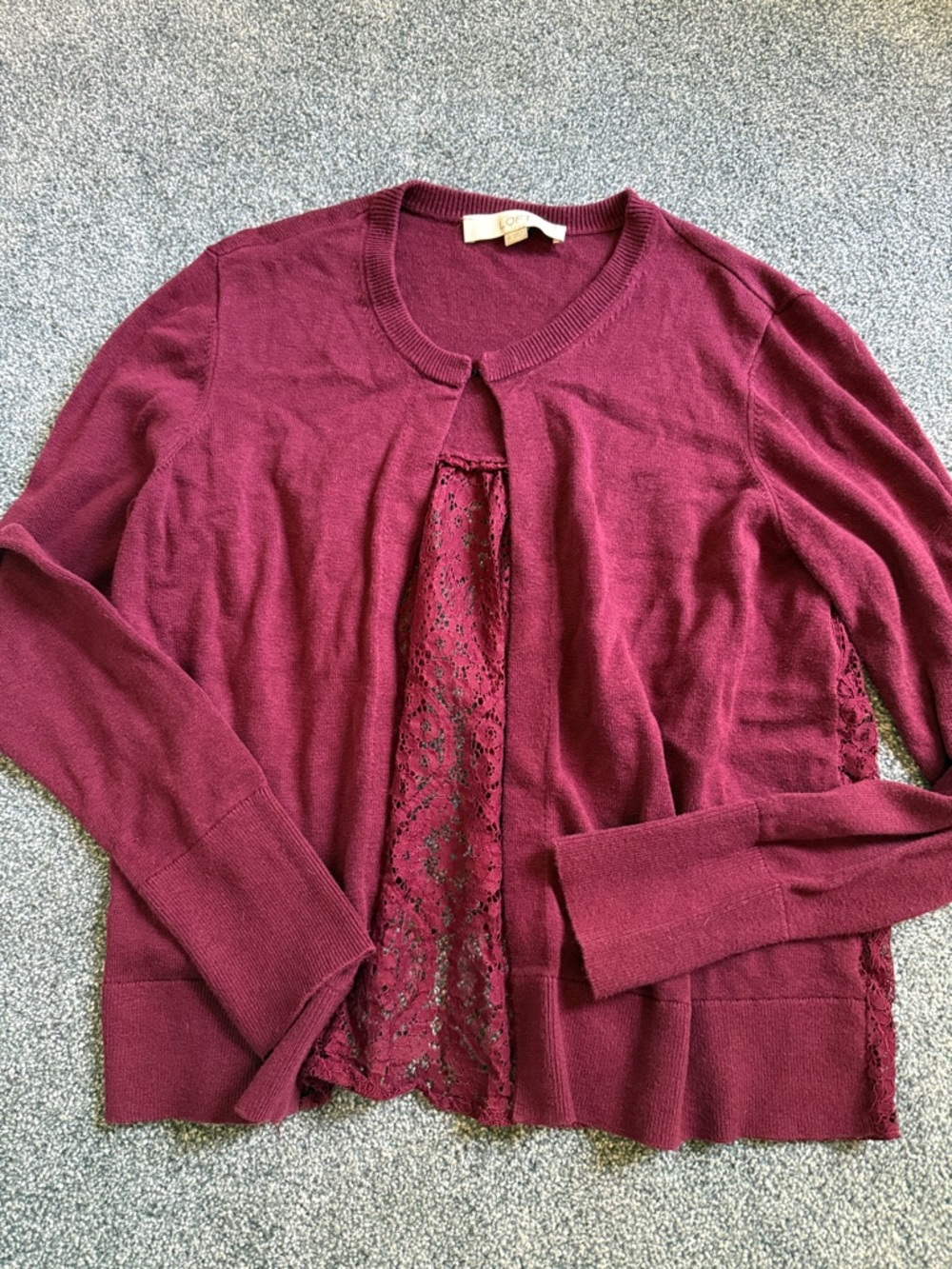 LOFT Burgundy Lace-back Cardigan